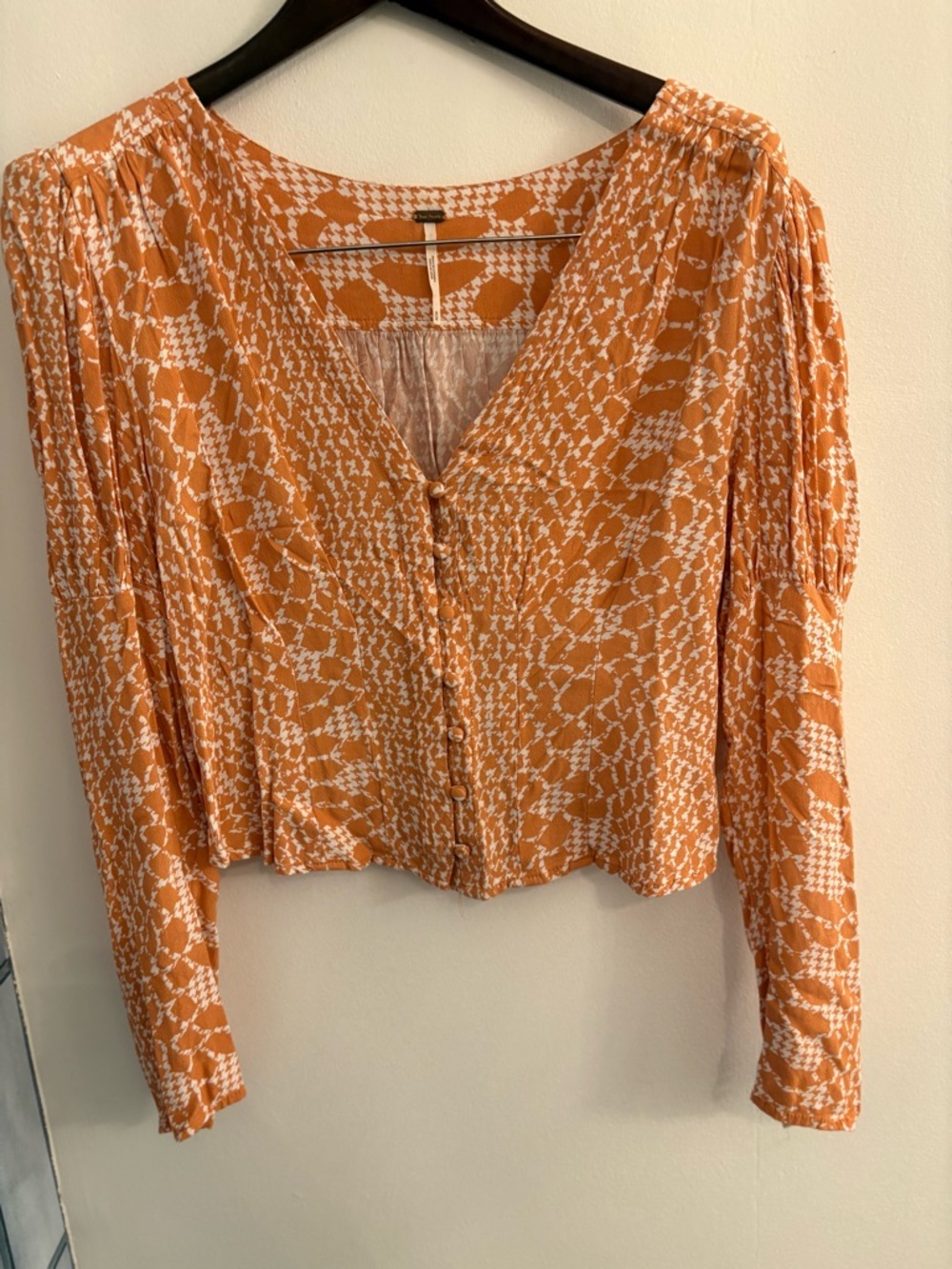 Free People Orange & White Printed Button-Front Blouse
